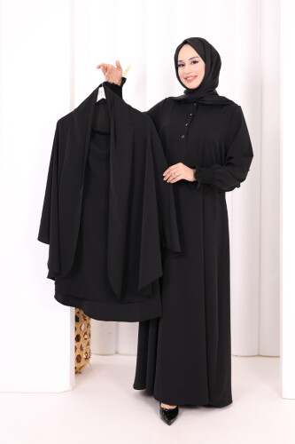 Peçeli Cilbab Model Elbise 6063 Siyah - 2