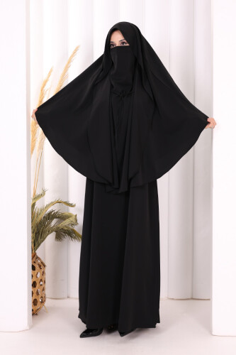 Peçeli Cilbab Model Elbise 6063 Siyah - 3