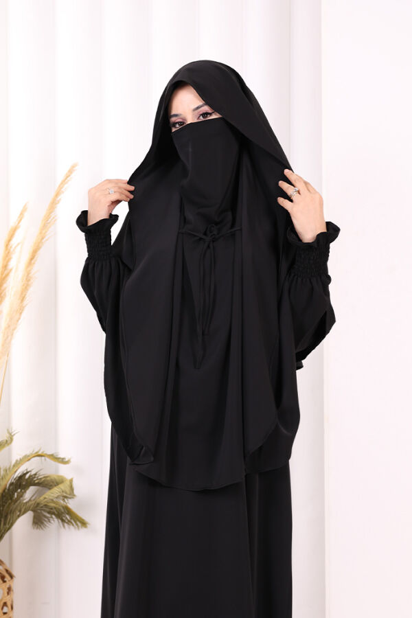 Peçeli Cilbab Model Elbise 6063 Siyah - 5