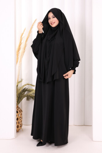 Peçeli Cilbab Model Elbise 6063 Siyah - 7