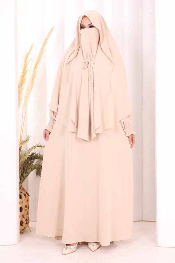 Peçeli Cilbab Model Elbise 6063 Taş - 1