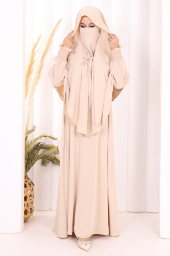Peçeli Cilbab Model Elbise 6063 Taş - 2