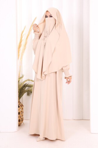 Peçeli Cilbab Model Elbise 6063 Taş - 3