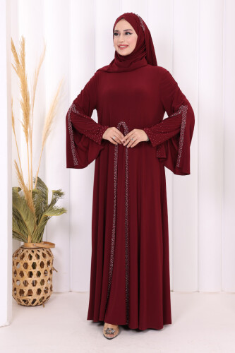 Pelerin, Elbise ve Şal Üçlü Takım 3932 Bordo - Bym Fashion