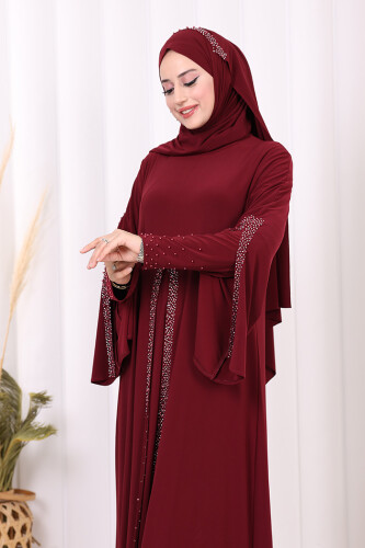 Pelerin, Elbise Takım  ŞAL HEDİYE  3932 Bordo - 5