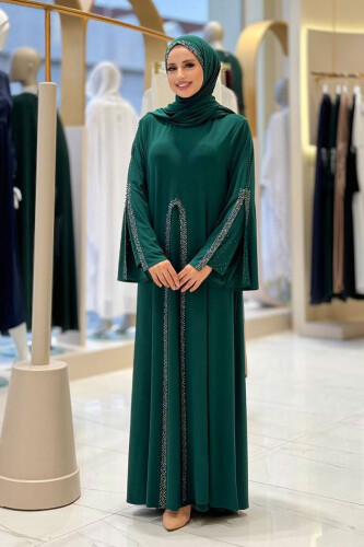 Pelerin, Elbise ve Şal Üçlü Takım 3932 Zümrüt - Bym Fashion