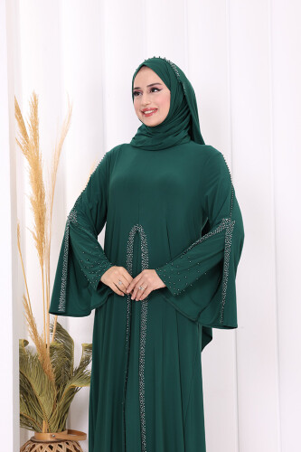 Pelerin, Elbise Takım  ŞAL HEDİYE  3932 Zümrüt - 5