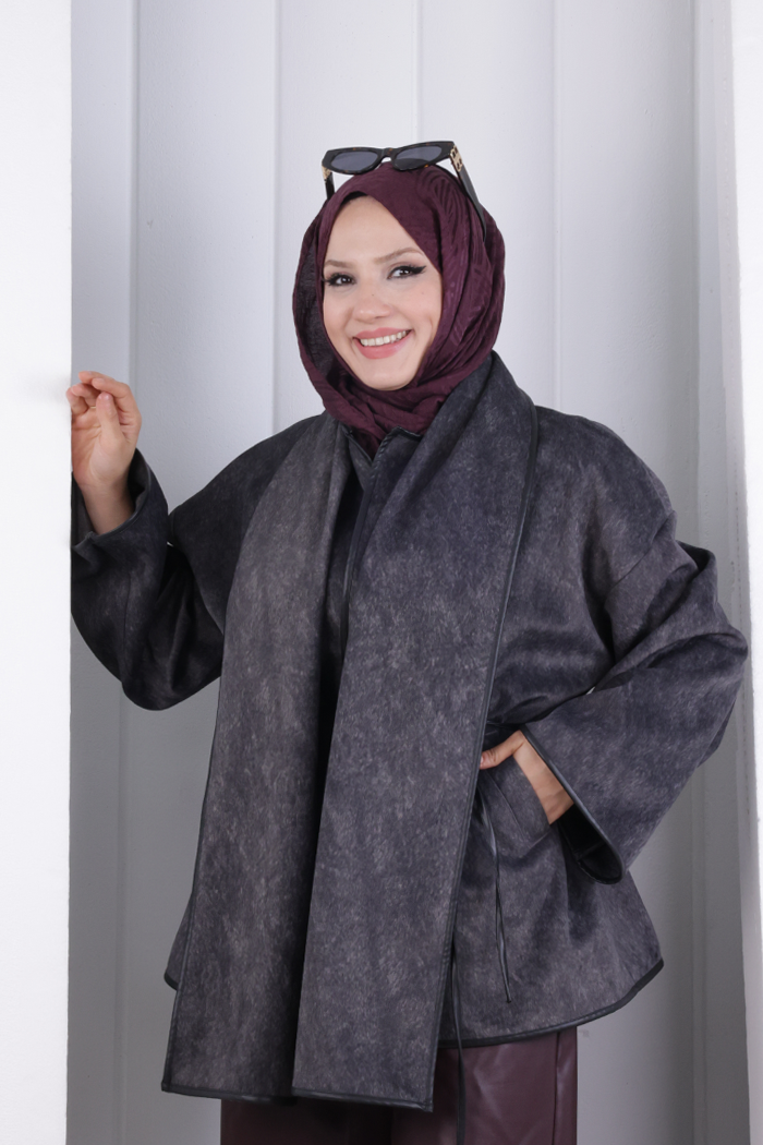Pelerin Kemerli Ceket 1207 Antrasit - 4