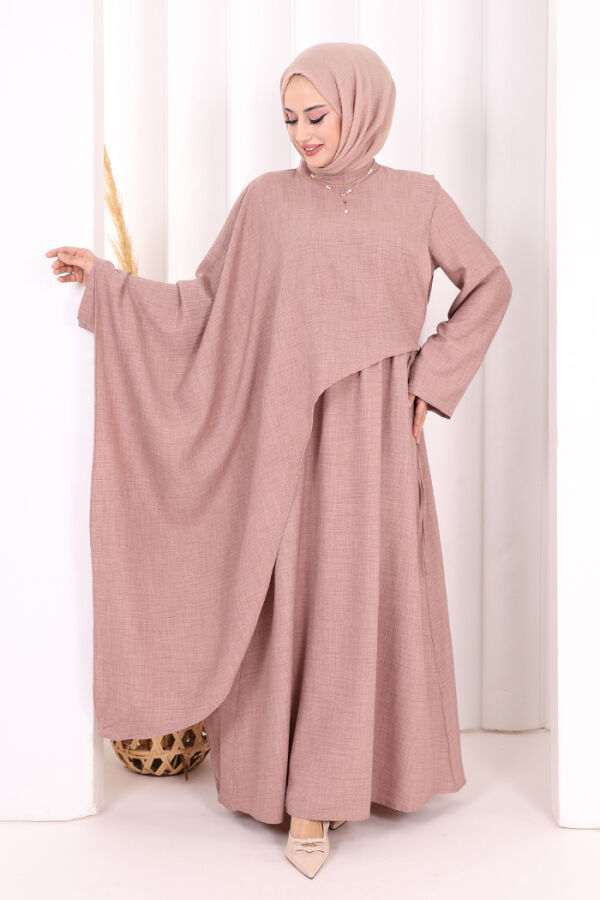 Pelerinli Elbise 6068 Gül Kurusu - 2