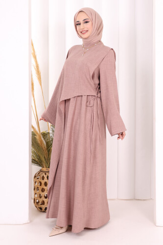 Pelerinli Elbise 6068 Gül Kurusu - 3