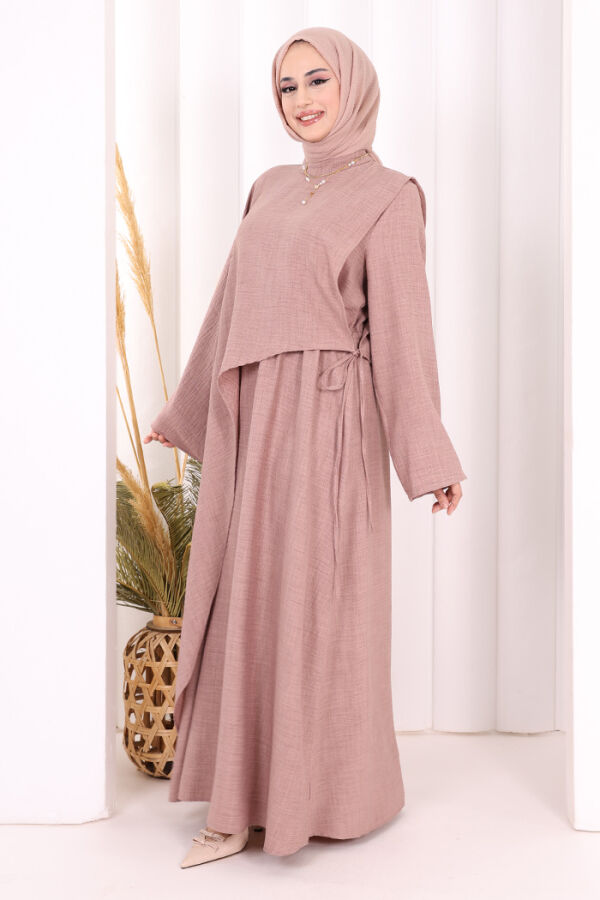 Pelerinli Elbise 6068 Gül Kurusu - 3