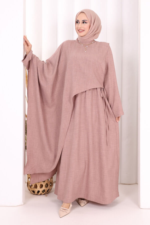 Pelerinli Elbise 6068 Gül Kurusu - 4