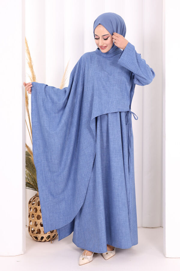 Pelerinli Elbise 6068 İndigo - 2