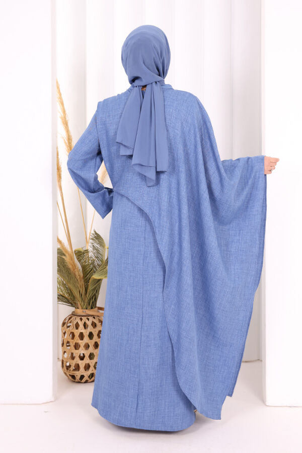 Pelerinli Elbise 6068 İndigo - 4