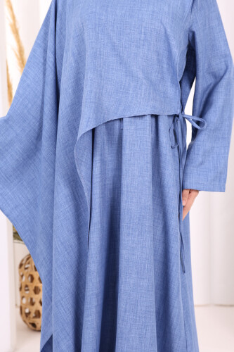 Pelerinli Elbise 6068 İndigo - 6