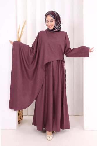 Pelerinli Elbise 6068 Mürdüm