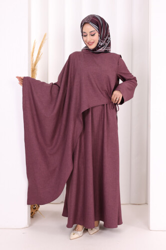 Pelerinli Elbise 6068 Mürdüm - 3