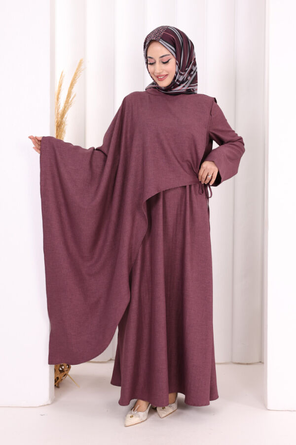 Pelerinli Elbise 6068 Mürdüm - 3