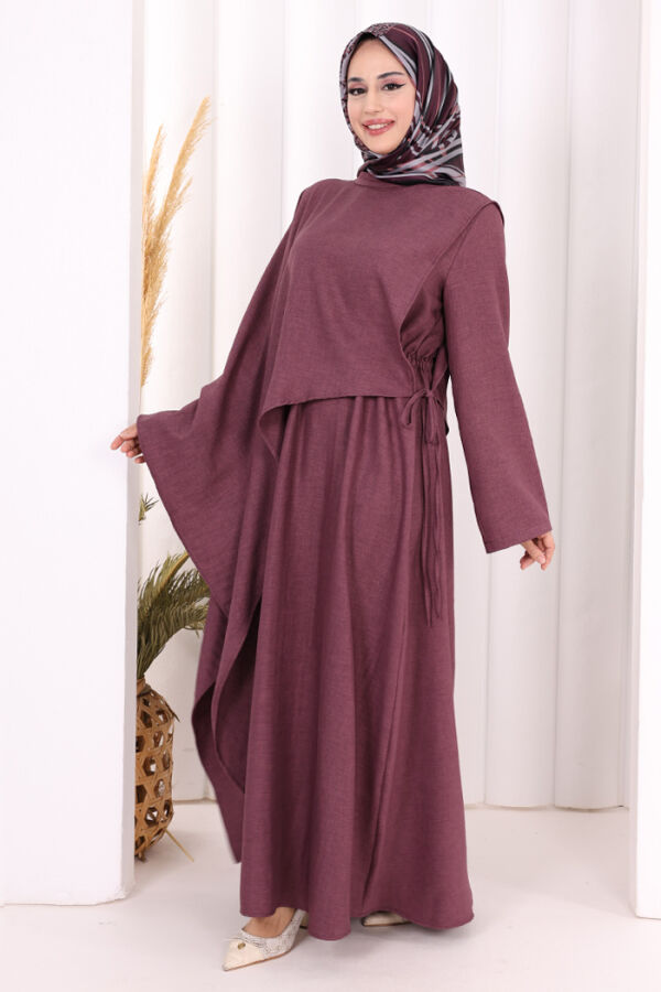 Pelerinli Elbise 6068 Mürdüm - 4