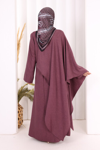 Pelerinli Elbise 6068 Mürdüm - 5