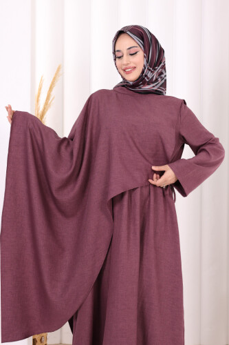 Pelerinli Elbise 6068 Mürdüm - 6