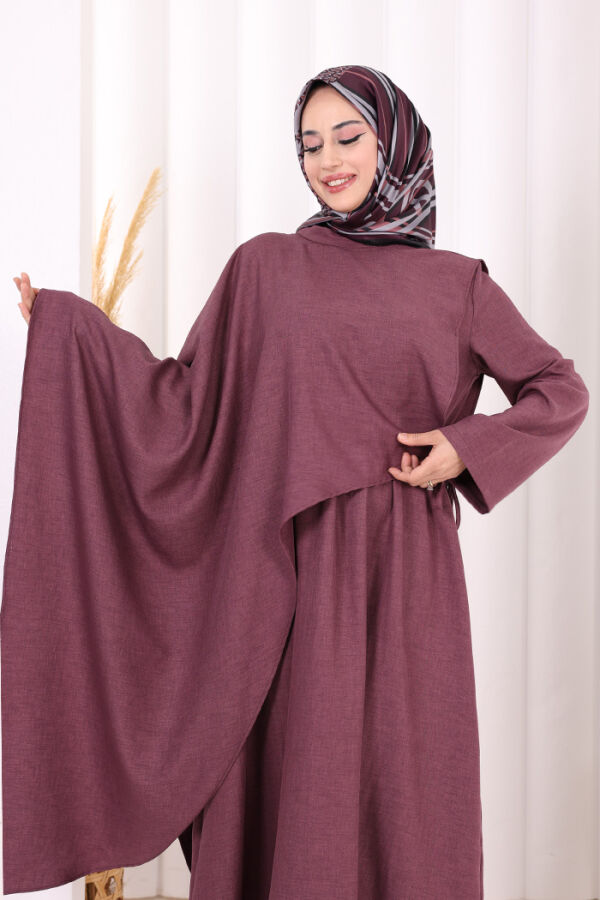 Pelerinli Elbise 6068 Mürdüm - 6