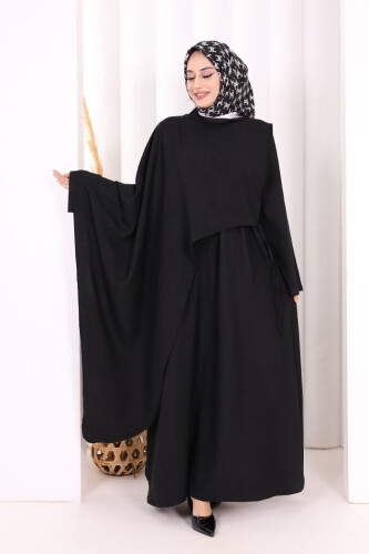 Pelerinli Elbise 6068 Siyah - 2