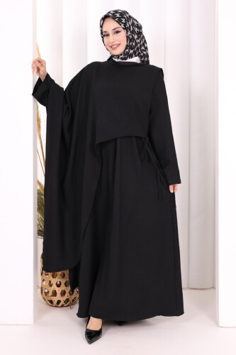 Pelerinli Elbise 6068 Siyah - 3