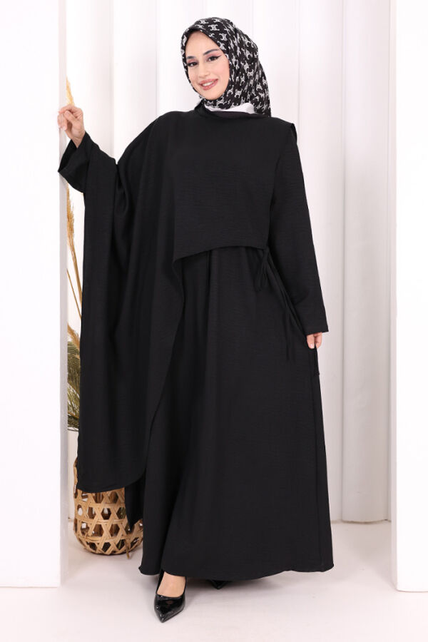 Pelerinli Elbise 6068 Siyah - 3