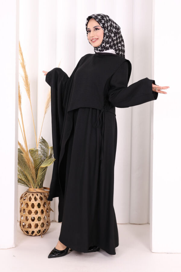Pelerinli Elbise 6068 Siyah - 4