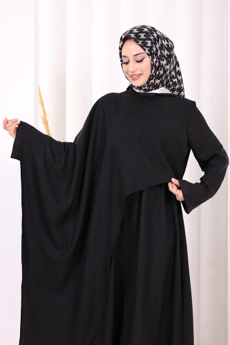 Pelerinli Elbise 6068 Siyah - 5