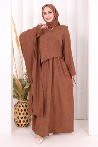 Pelerinli Elbise 6068 Taba - 3