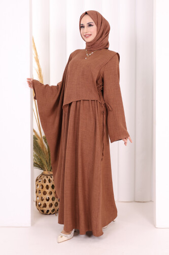 Pelerinli Elbise 6068 Taba - 4