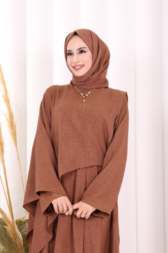 Pelerinli Elbise 6068 Taba - 6