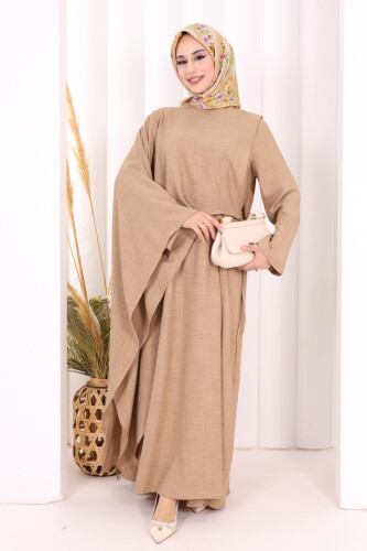 Pelerinli Elbise 6068 Vizon