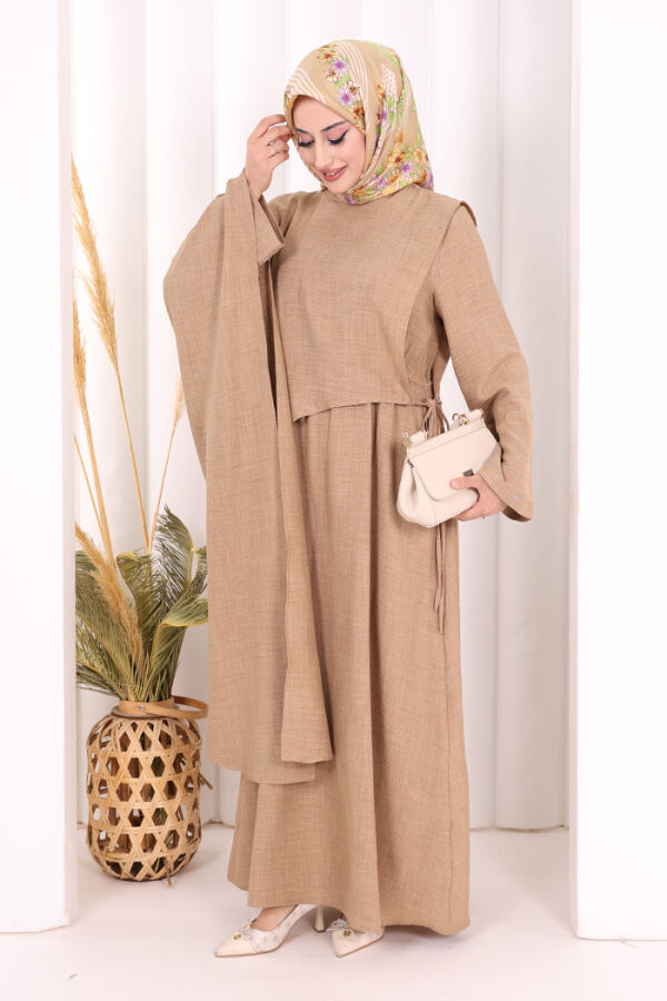 Pelerinli Elbise 6068 Vizon - 2