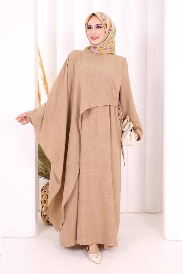 Pelerinli Elbise 6068 Vizon - 3