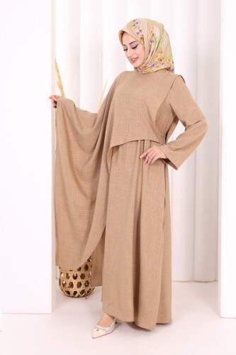 Pelerinli Elbise 6068 Vizon - 4