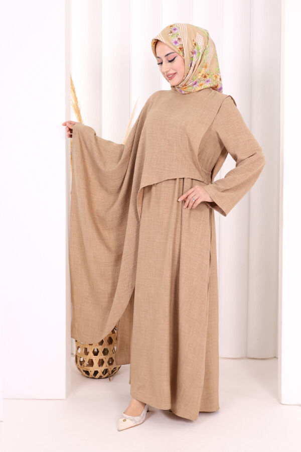 Pelerinli Elbise 6068 Vizon - 4