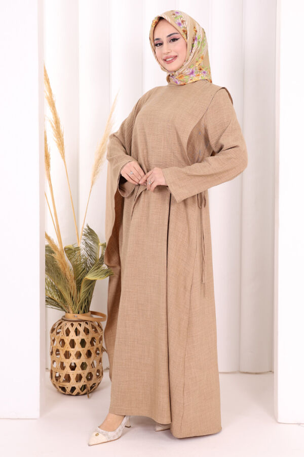 Pelerinli Elbise 6068 Vizon - 5