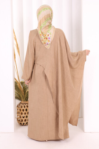 Pelerinli Elbise 6068 Vizon - 6