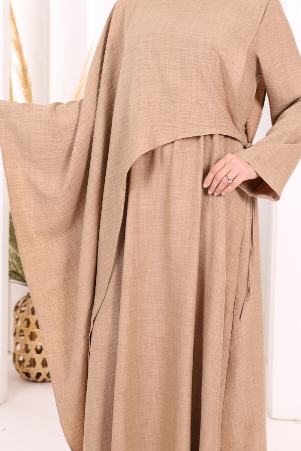 Pelerinli Elbise 6068 Vizon - 8