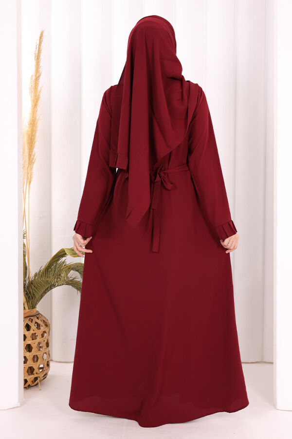 Pilise Detay Elbise ŞAL HEDİYE   6039 Bordo - 4