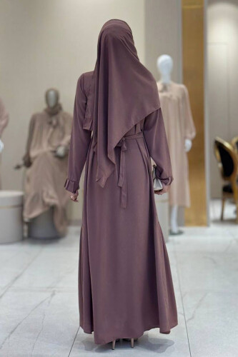 Pilise Detay Elbise Şal İkili Takım 6039 Gül Kurusu - 2