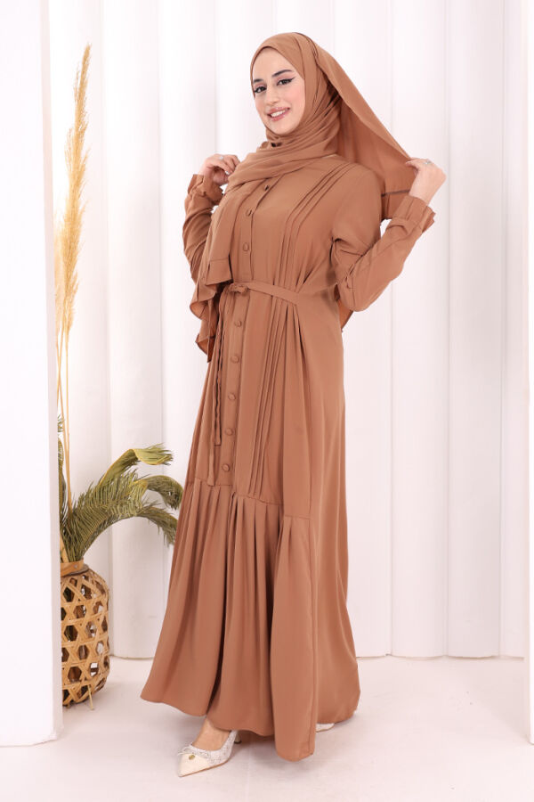 Pilise Detay Elbise ŞAL HEDİYE   6039 Taba - 2