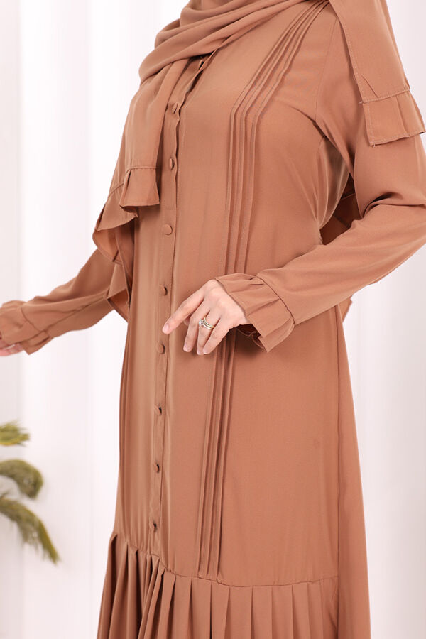 Pilise Detay Elbise ŞAL HEDİYE   6039 Taba - 7