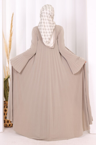 Pilise Detaylı Uzun Tunik ve Pantolon İkili Takım 8575 Vizon - 2