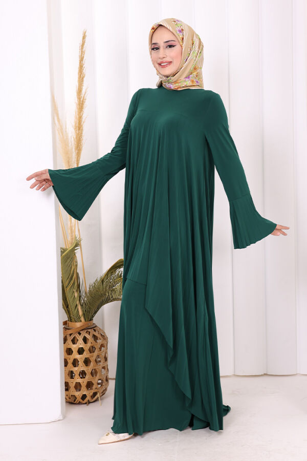 Pilise Detaylı Uzun Tunik ve Pantolon İkili Takım 8575 Zümrüt - 3