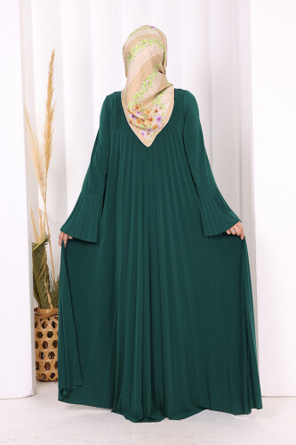 Pilise Detaylı Uzun Tunik ve Pantolon İkili Takım 8575 Zümrüt - 4