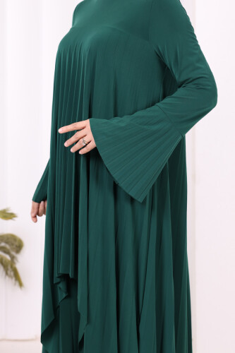 Pilise Detaylı Uzun Tunik ve Pantolon İkili Takım 8575 Zümrüt - 6